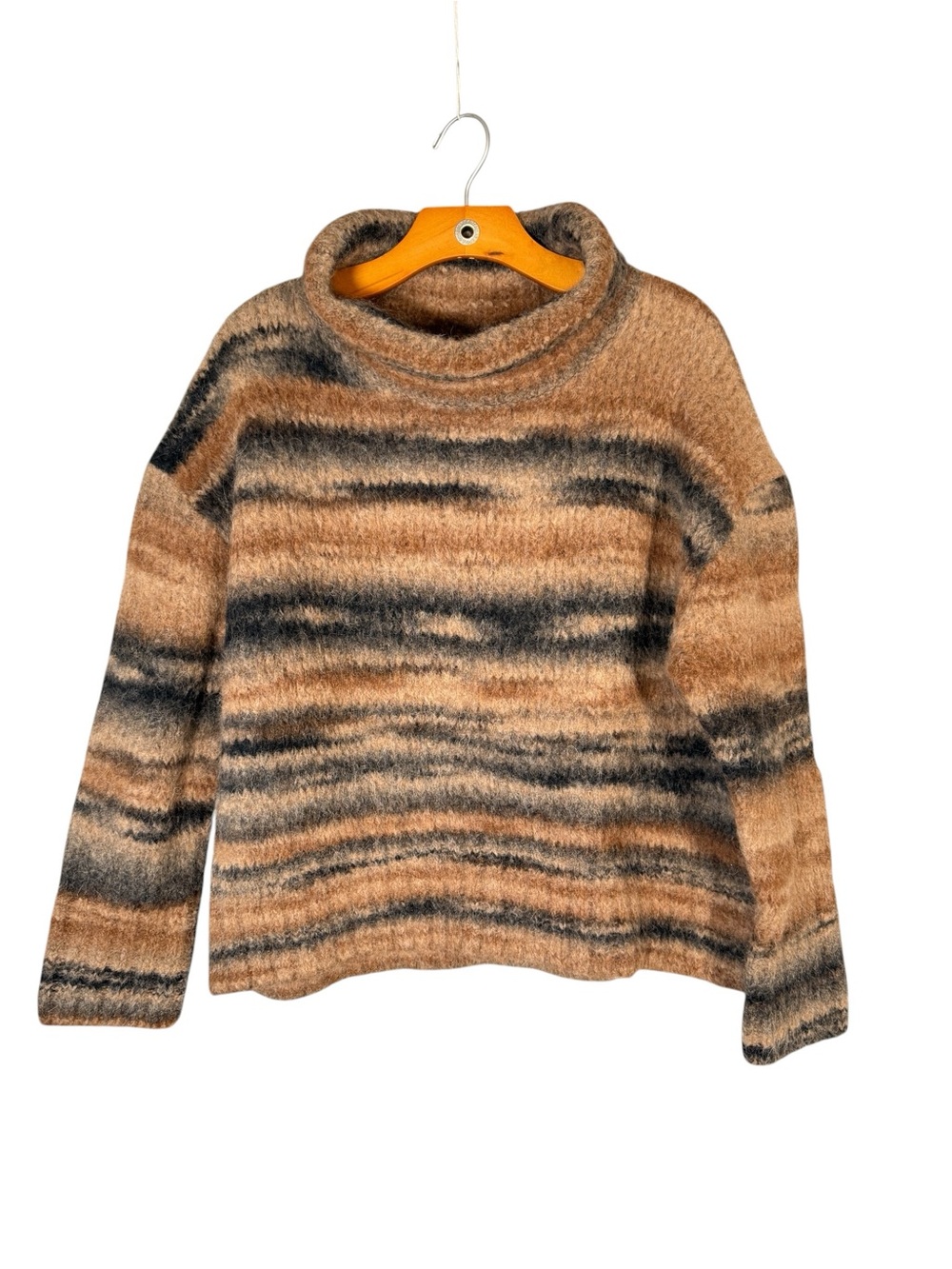 Banana Republic Alpaca Blend Brown Black Sweater Funnel Neck Boxy Fit S